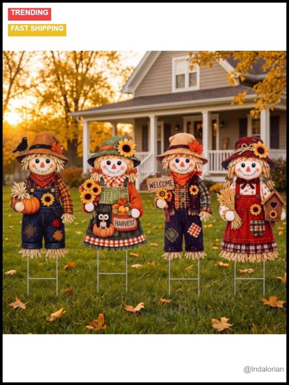 Metal Scarecrow Yard Stakes 4 Pack Fall Thanksgiving Outdoor Decor 26 Inch